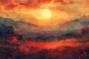 Sticker - Sunset Fantasy Landscape