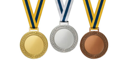 sports medals. golden silver bronze medal. champion winner awards of honor. illustration of champion