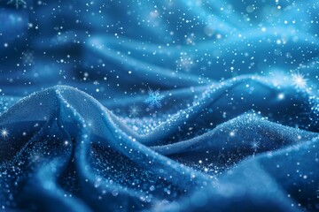 Poster - Winter Fantasy: Snowflakes on Blue Fabric