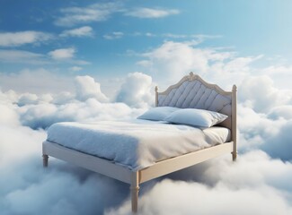 Canvas Print - 3D Rendering Illustration Of Bed With Clouds