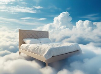 Wall Mural - 3D Rendering Illustration Of Bed With Clouds