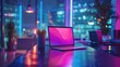 © watanu - Businessman laptop usage, advertising planning, holographic marketing visuals, sleek office design