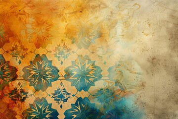 Poster - A textured, faded background with blue and yellow geometric patterns. Generative AI