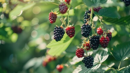 Wall Mural - The ripe blackberries on branches