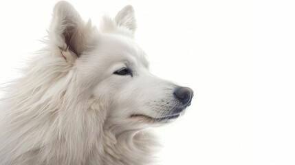 Wall Mural - Contemplative Samoyed with Thoughtful Expression on Isolated White Background