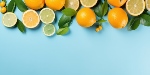 Wall Mural - Fresh Lemon and Lime on Blue Background