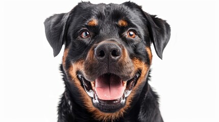 Wall Mural - Joyful Rottweiler with a Radiant Expression on White Background