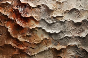 Poster - A close-up shot of a textured clay sculpture with alternating layers of smooth and rough surfaces. Generative AI