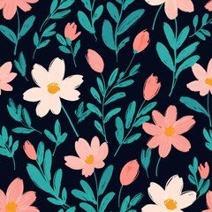 Canvas Print - Seamless floral pattern with hand drawn flowers.