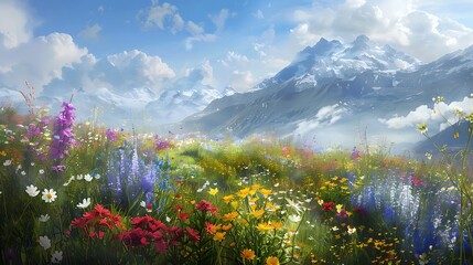 Alpine Meadow with Mountain Peaks