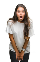 Canvas Print - Young beautiful arab woman over isolated background afraid and shocked with surprise expression, fear and excited face.