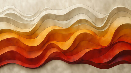 Poster - The image is a colorful abstract painting with a wave-like pattern. The colors are orange, red, and white, and the painting has a sense of movement and energy