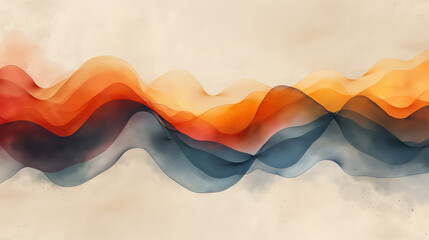 Poster - A colorful wave with blue, orange, and yellow colors. The colors are blended together to create a sense of movement and energy. The wave appears to be flowing through the sky