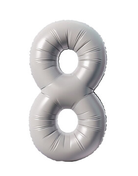 AI generated photo with inflatable light gray color number 8. Minimalistic balloon isolated on a transparent background