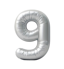 Fototapete - AI generated photo with inflatable light gray color number 9. Minimalistic balloon isolated on a transparent background