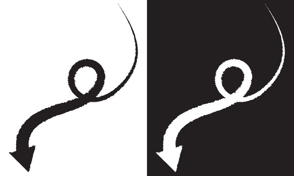 Brushstroke hand drawn arrow design element isolated - PNG image with white and black background. Vector illustration . EPS 10