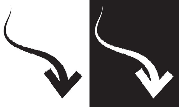 Brushstroke hand drawn arrow design element isolated - PNG image with white and black background. Vector illustration . EPS 10