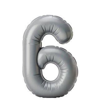 AI generated photo with inflatable light gray color number 6. Minimalistic balloon isolated on a transparent background