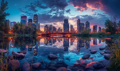 Wall Mural - A panorama of the city illuminated by the lights of night lanterns