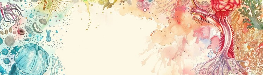 Aufkleber - Abstract watercolor background with vibrant colors, organic shapes, and empty space in the center for text or design elements.