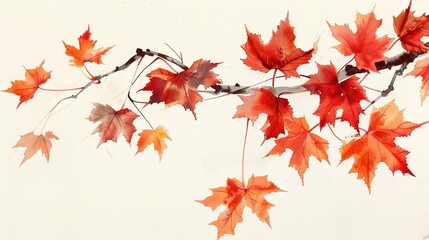 Wall Mural - Beautiful branch with maple leaves on isolated background