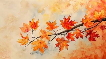 Wall Mural - Beautiful branch with maple leaves on isolated background