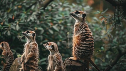 Wall Mural - Cute meerkats in their desert habitat