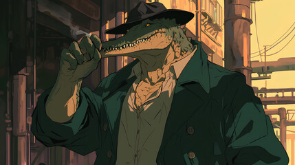 Wall Mural - crocodile man cartoon character