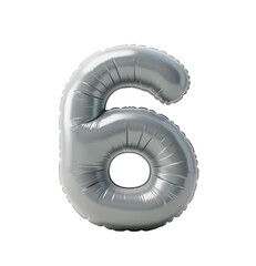 Fototapete - AI generated photo with inflatable light gray color number 6. Minimalistic balloon isolated on a transparent background