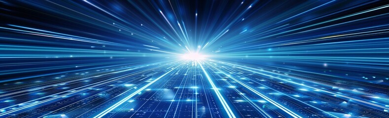 Poster - A hologram blue circle in the middle with a spot light in the middle futuristic technology abstract in transparent