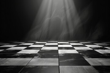 Poster - Using a spotlight to illuminate a checkerboard pattern with reflective surfaces.3D rendering