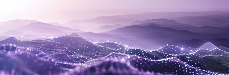 Poster - this rendering shows an abstract digital landscape with purple and black tones, composed of nodes an