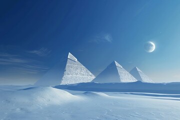 Wall Mural - starry night sky with pyramids and a full moon under a full moon. 3d rendering