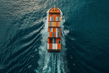 Poster - A cargo ship with multiple containers sails on the blue ocean waters, viewed from above. Generative AI