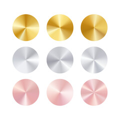 Metallic conical gradients. Yellow, white and rose gold discs.