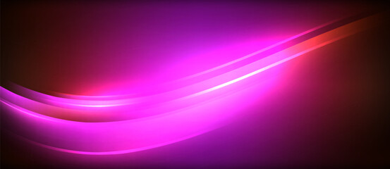Aufkleber - Neon glowing circle rays, light round lines in the dark, planet style neon wave lines. Energetic electric concept design for wallpaper, banner, background