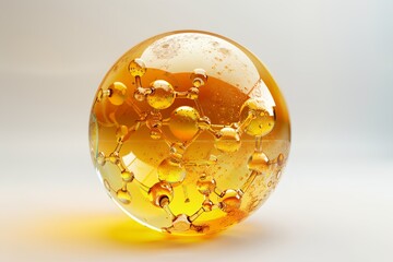 Poster - A yellow ball with many small spheres inside of it. The spheres are connected to each other in a way that resembles a molecule. Concept of complexity and interconnectedness