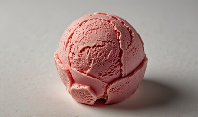 Wall Mural - One rounded scoop Fresh raspberry style ice cream isolated on a white background	