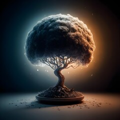 Wall Mural - tree in the night, moon light glowing behind it, strong roots to the ground.