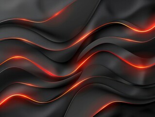 Poster - Dark grey black wavy abstract background with red waves glowing lines design for social media post, business, advertising event. Modern technology innovation concept background