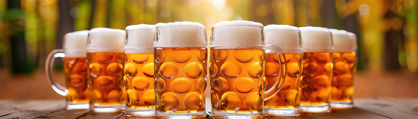 Wall Mural - A row of beer glasses are lined up on a table