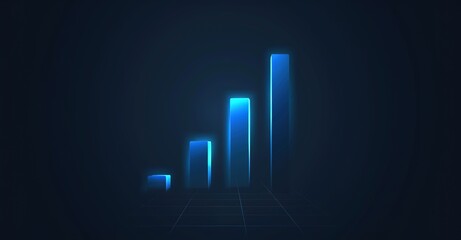 Dynamic growth chart with growing blue bars on digital grid background