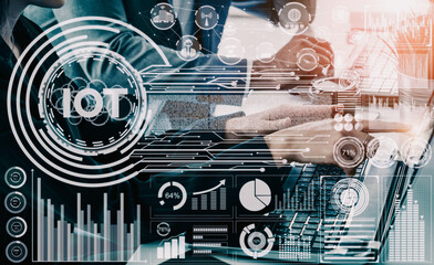 Poster - Internet of Things and Communication Technology Concept - Modern graphic interface showing smart information and digital lifestyle in application software for home and business use. uds