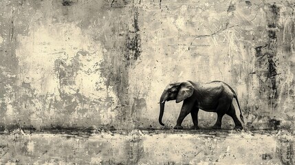 Canvas Print - Elephant Walking on a Grunge Background