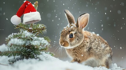 Wall Mural - A Cute Bunny In Winter Wonderland