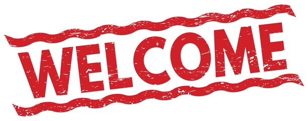 Canvas Print - WELCOME text on red lines stamp sign.