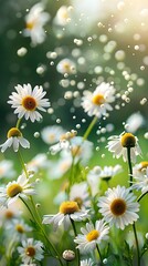 Canvas Print - Chamomile Flowers Swaying Gracefully in a Serene Field Under Soft Backlit Illumination