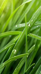 Canvas Print - Close-up of green chives leaves with subtle blemish and dewy texture