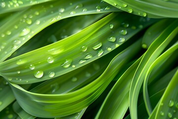 Canvas Print - Abstract Art of Chive Leaves with Vibrant Green Tones and Water Droplets