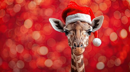 Canvas Print - Giraffe Wearing Santa Hat for Christmas